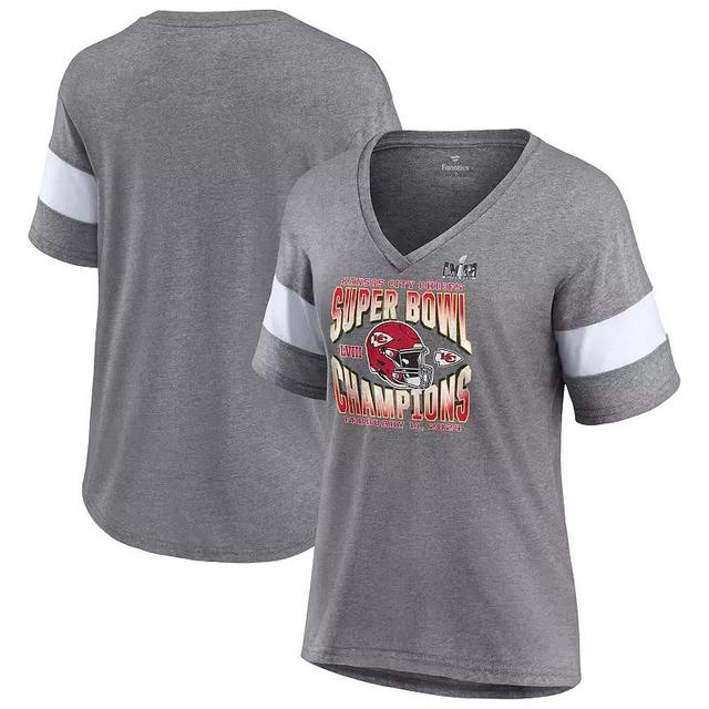 Womens Fanatics Branded Heather Gray Kansas City Chiefs Super Bowl LVIII Champions Own the Moment Tri-Blend V-Neck T-Shirt Product Image