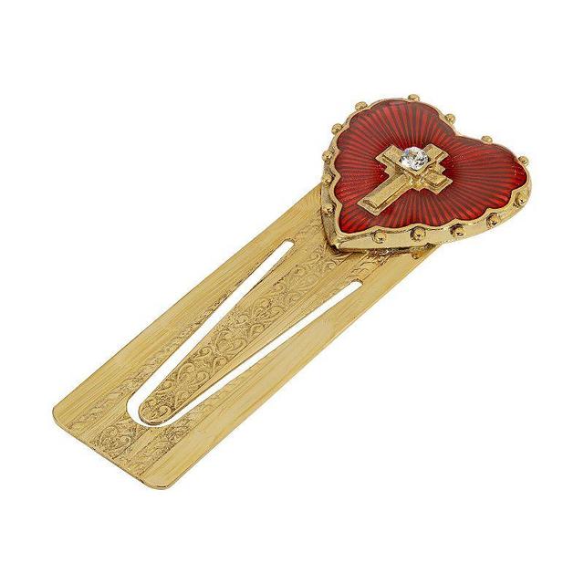 Symbols of Faith 14K Gold-Dipped Red Enamel Heart and Cross Bookmark, Womens Product Image