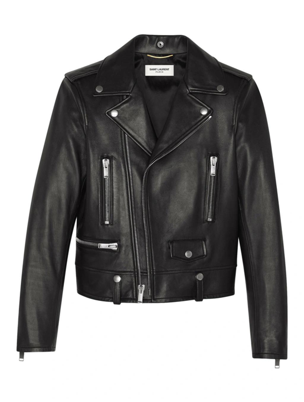 Motorcycle Leather Jacket In Black Product Image