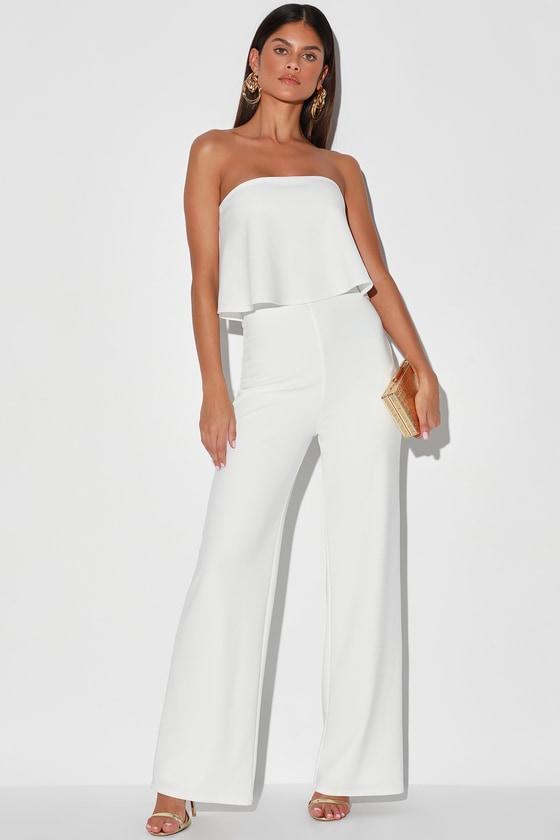 What Lovers Do White Strapless Wide-Leg Jumpsuit Product Image