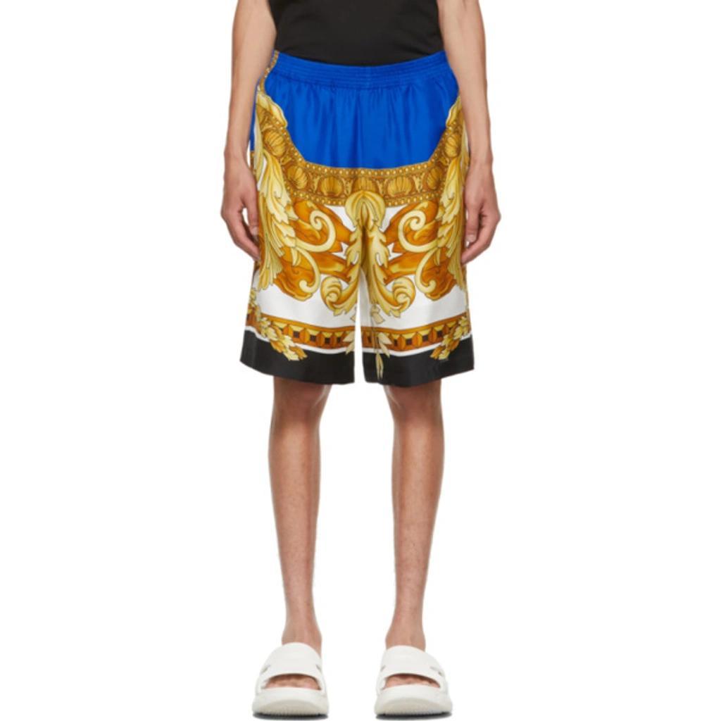 VERSACE Blue Silk Medusa Renaissance Shorts Product Image