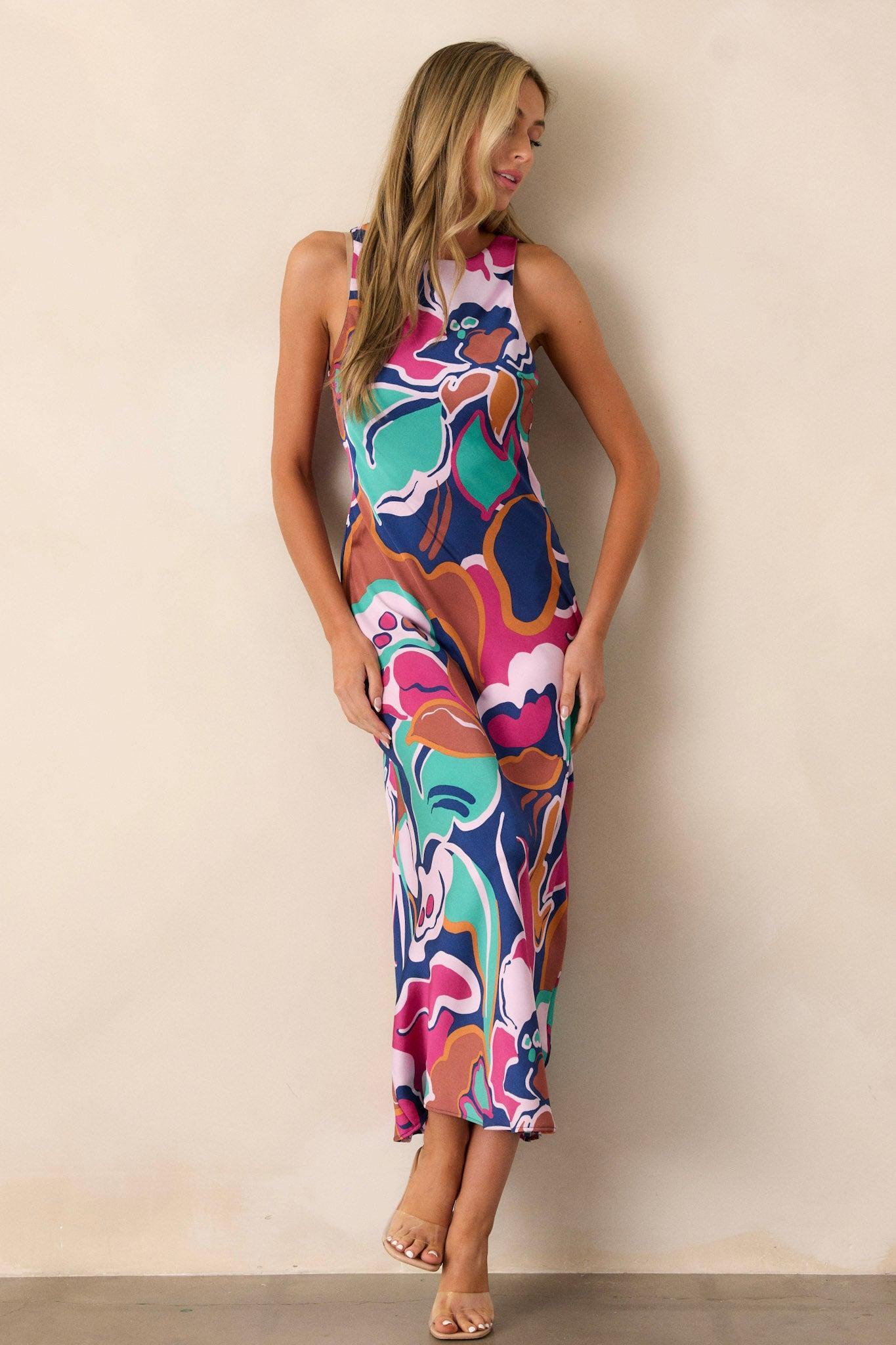 MINKPINK Lottie Abstract Floral Bias Midi Dress Product Image