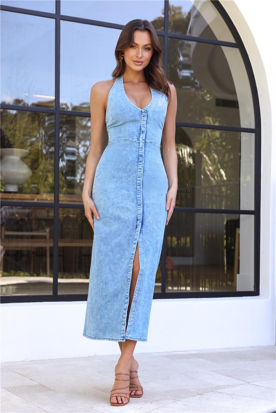 Boat Days Halter Denim Maxi Dress Denim product image