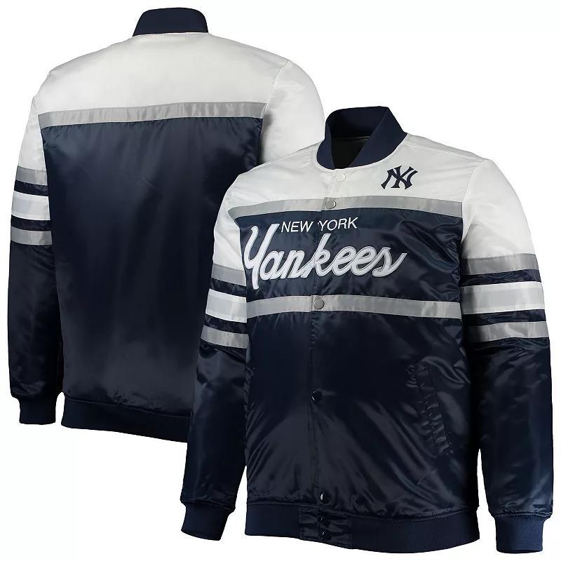 Mens Mitchell & Ness /Gray New York Yankees Big & Tall Coaches Satin Full-Snap Jacket Blue Product Image