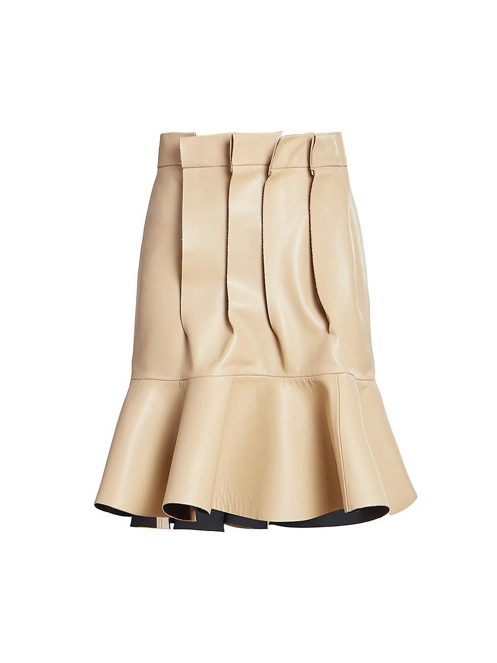 Womens Fluted Leather Midi-Skirt product image