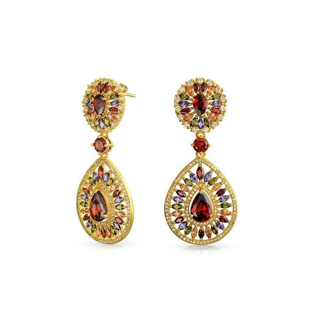 Bling Jewelry Multicolor Fashion Statement Cz Long Teardrop Dangling Statement Chandelier Earrings For Women Wedding Prom Yellow Gold Plated Product Image