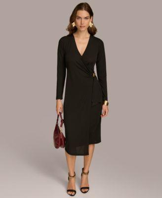 Women's Faux-Wrap Hardware Midi Dress Product Image