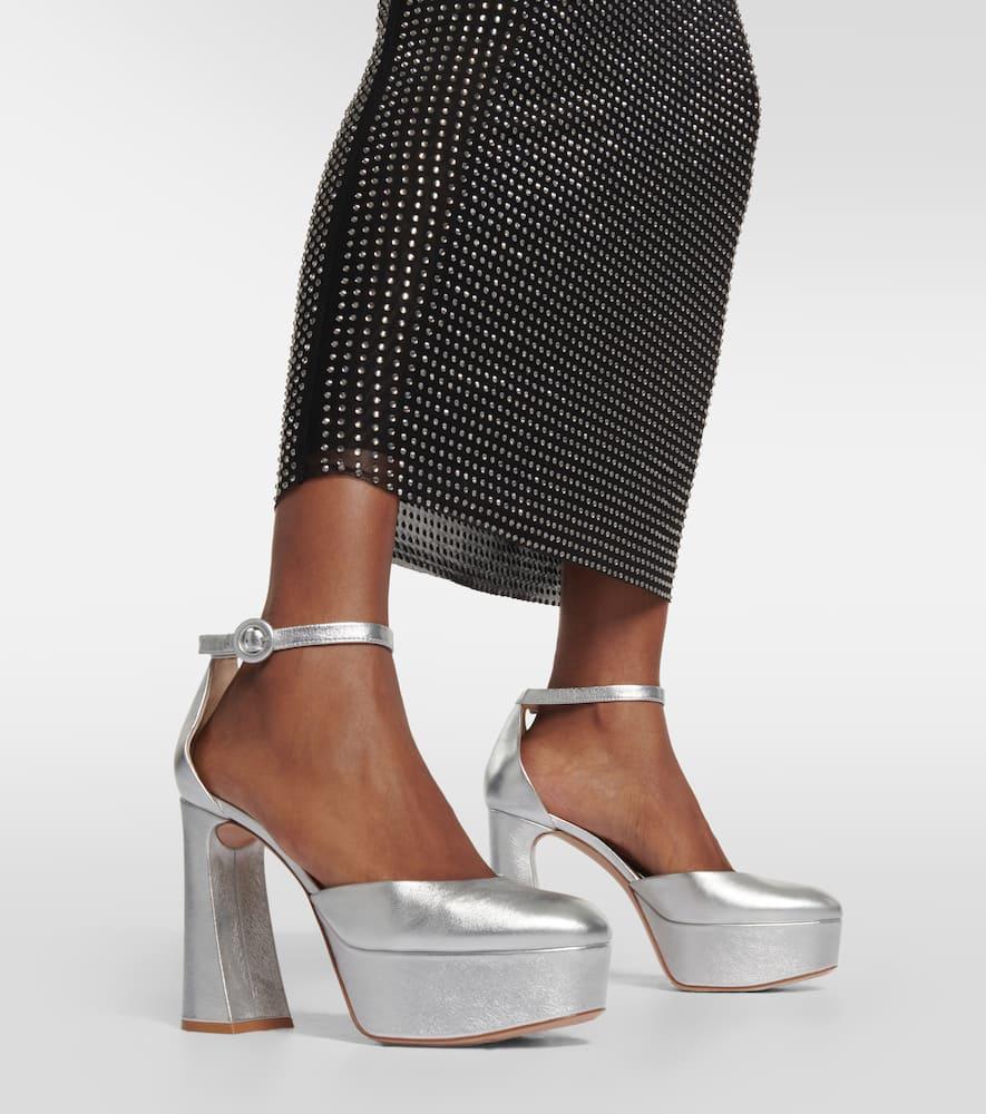 70 Holly Metallic Leather Platform Pumps In Silver Product Image