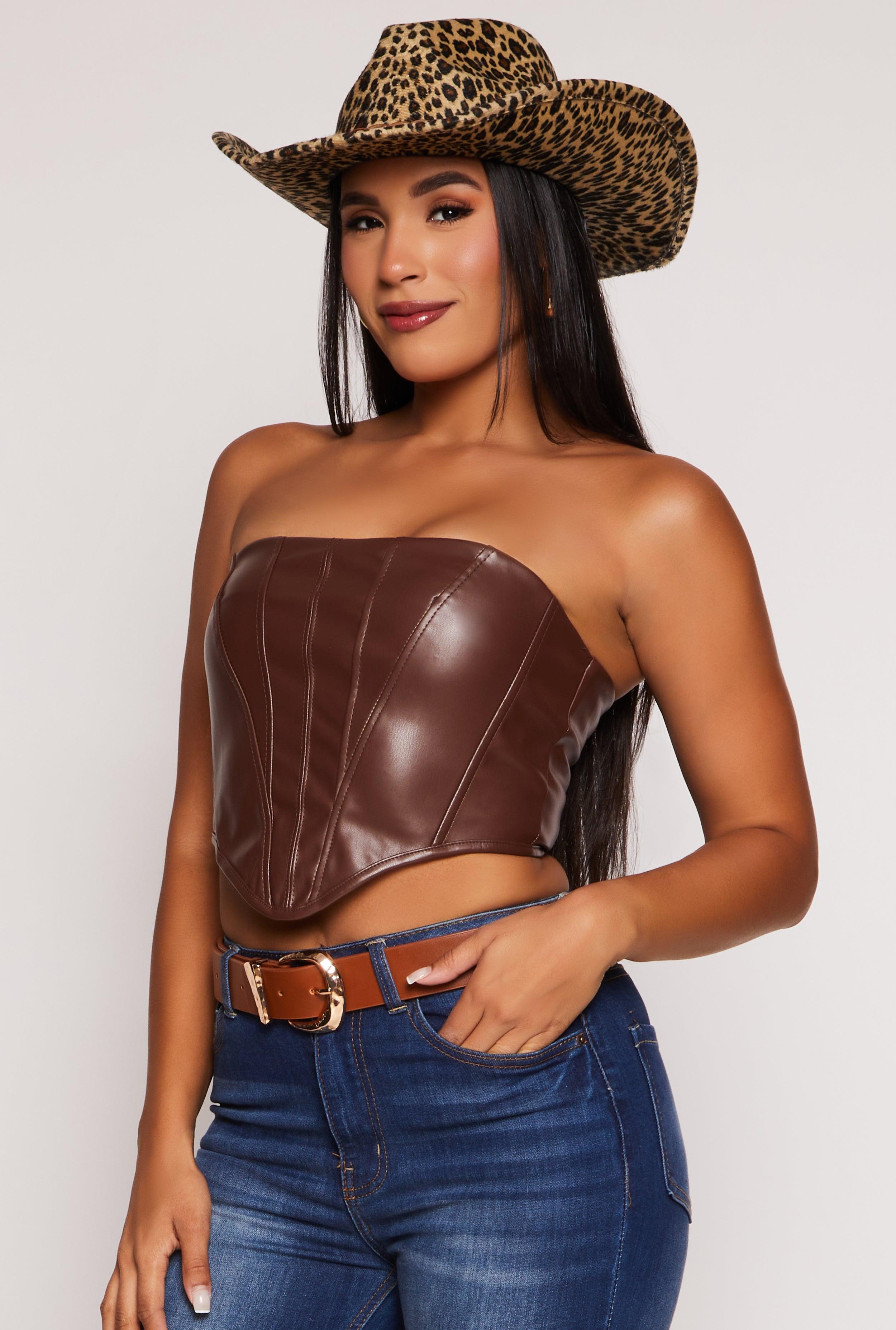 Womens Faux Leather Corset Tube Top Product Image