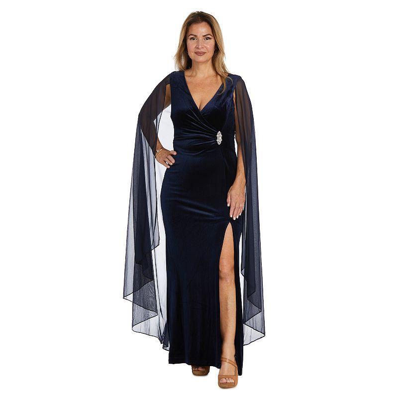 Womens R&M Richards Chiffon Duster Cape Evening Gown Blue Product Image