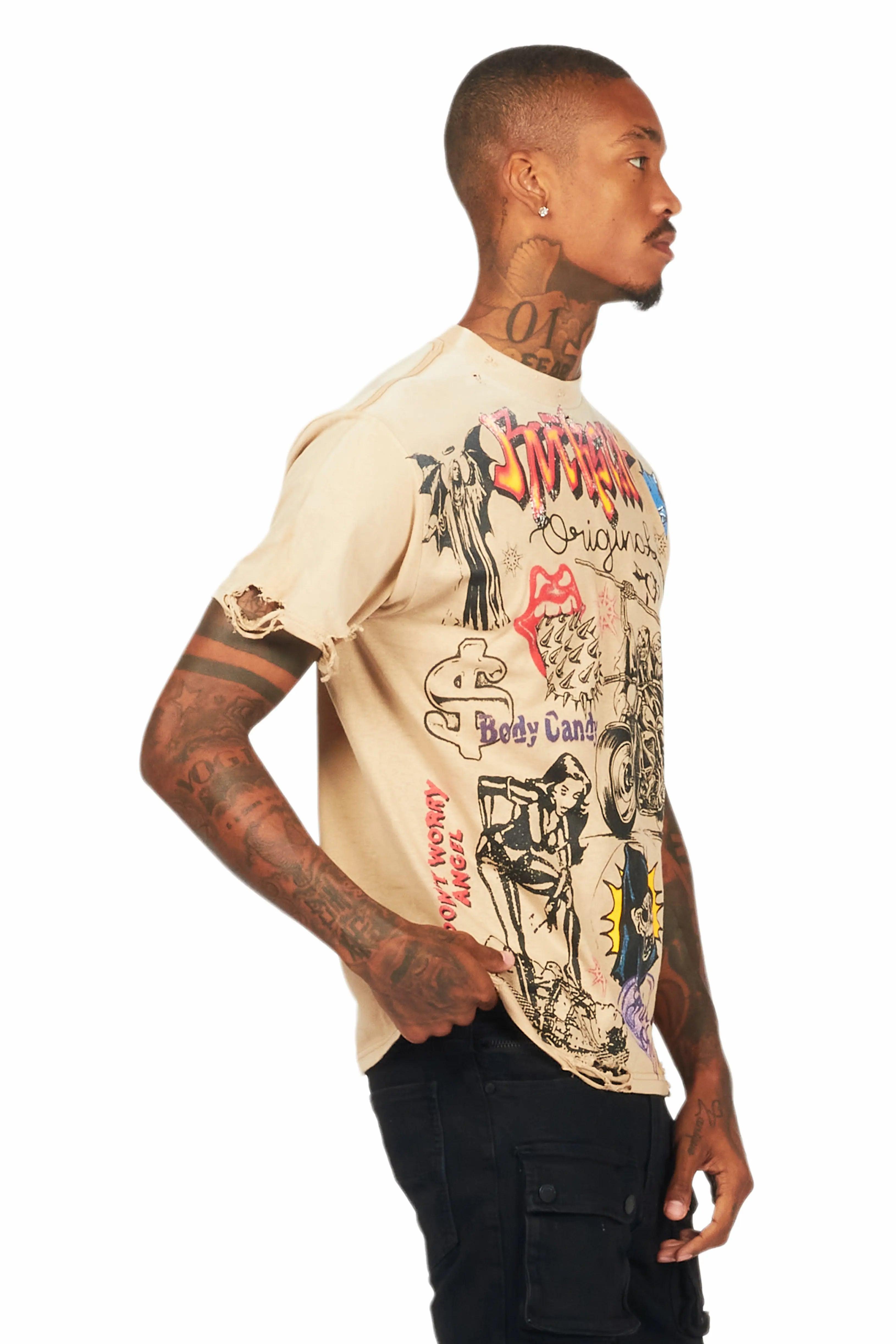 Shoota Beige Oversized Graphic T-Shirt Male Product Image