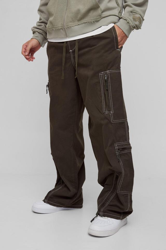 Elasticated Waist Baggy Canvas Contrast Stitch Cargo Trousers | boohooMAN USA Product Image