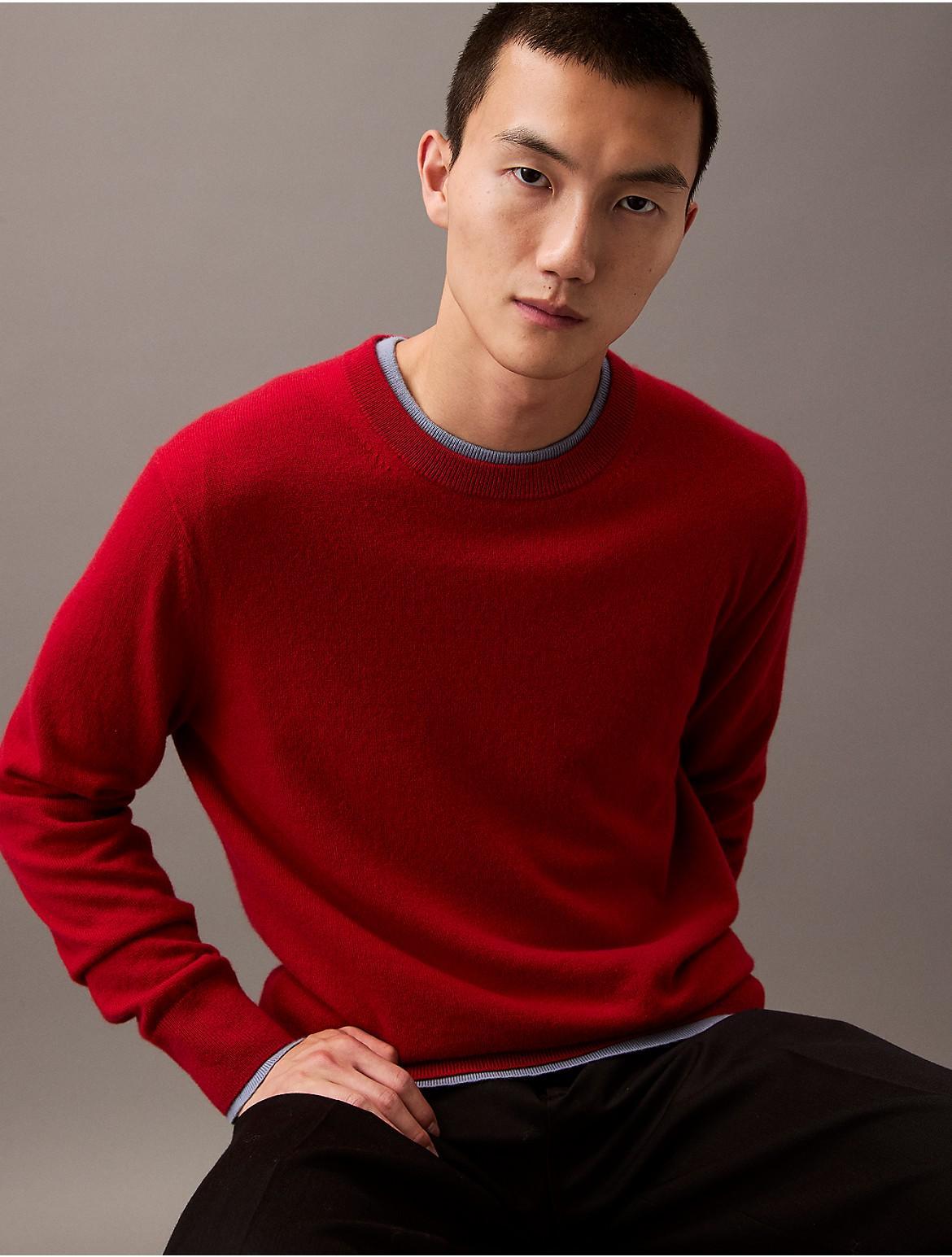 Calvin Klein Mens Classic Cashmere Crewneck Sweater - Red - S Product Image