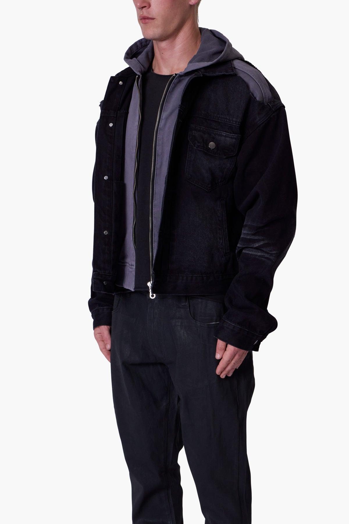 Denim Dissolved Trucker Jacket - Black/Grey Product Image