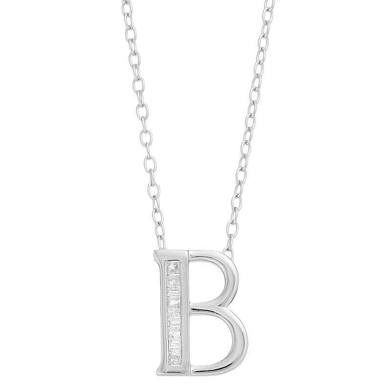 Sterling Silver Baguette Diamond Initial Pendant Necklace, Womens X Product Image