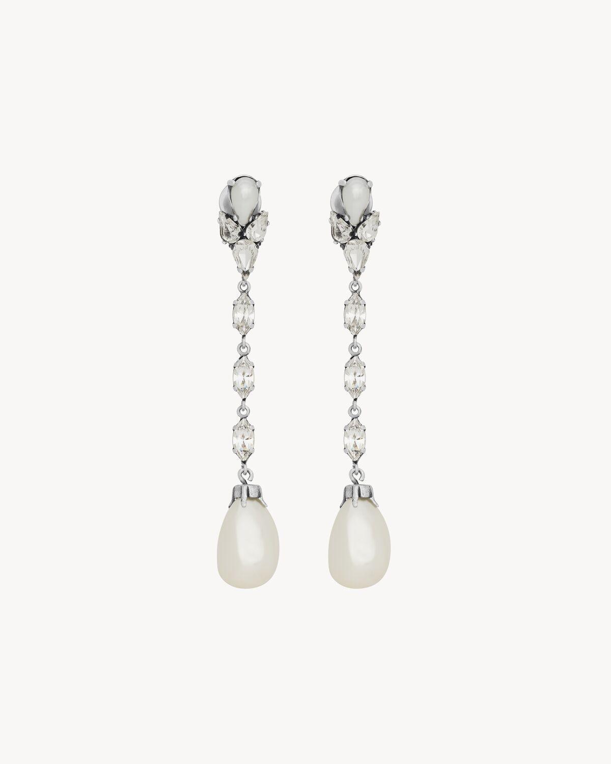 pearl drop earrings in metal | Saint Laurent | YSL.com product image