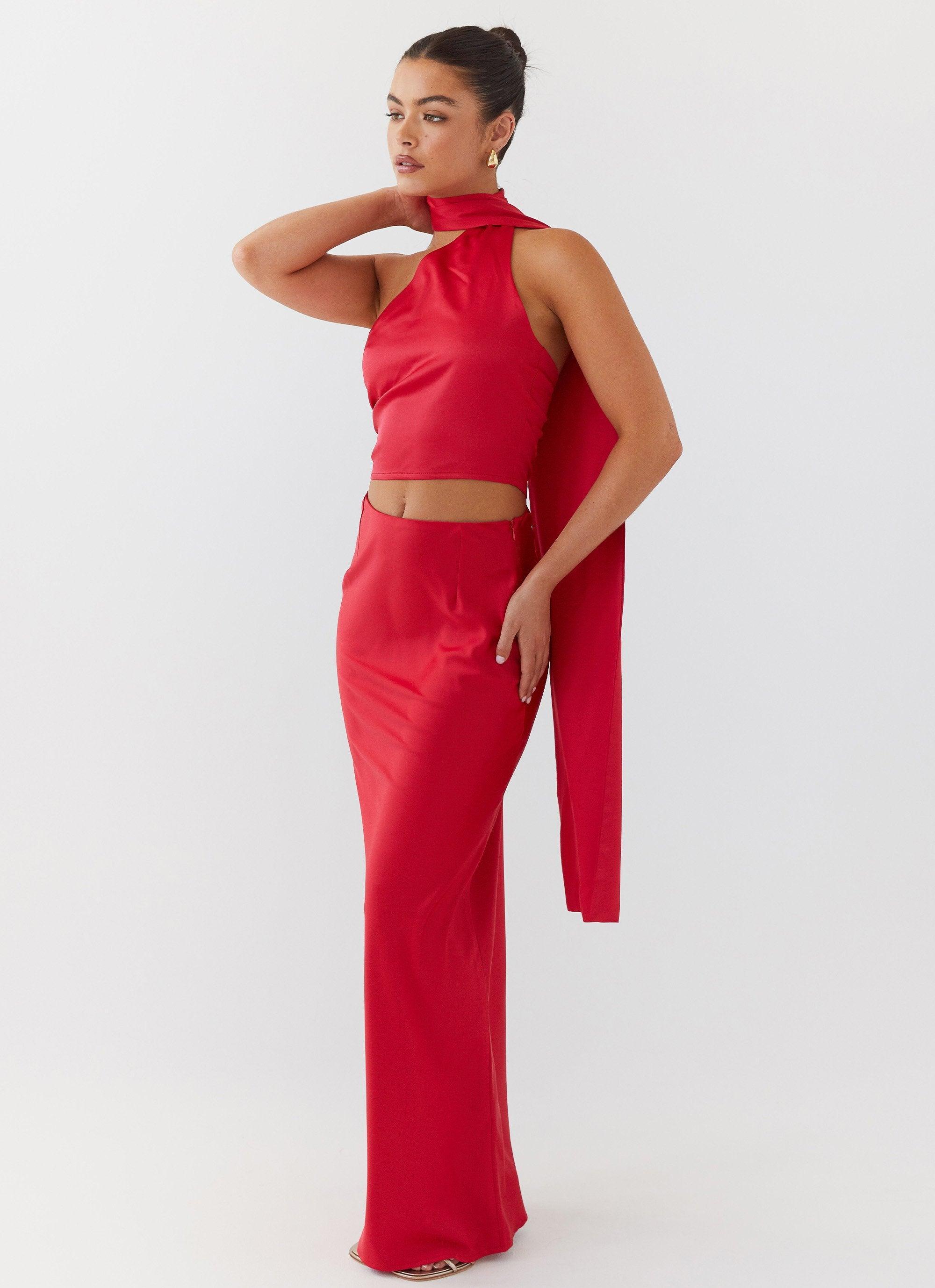 Josefina Satin Maxi Skirt - Rouge Red Product Image