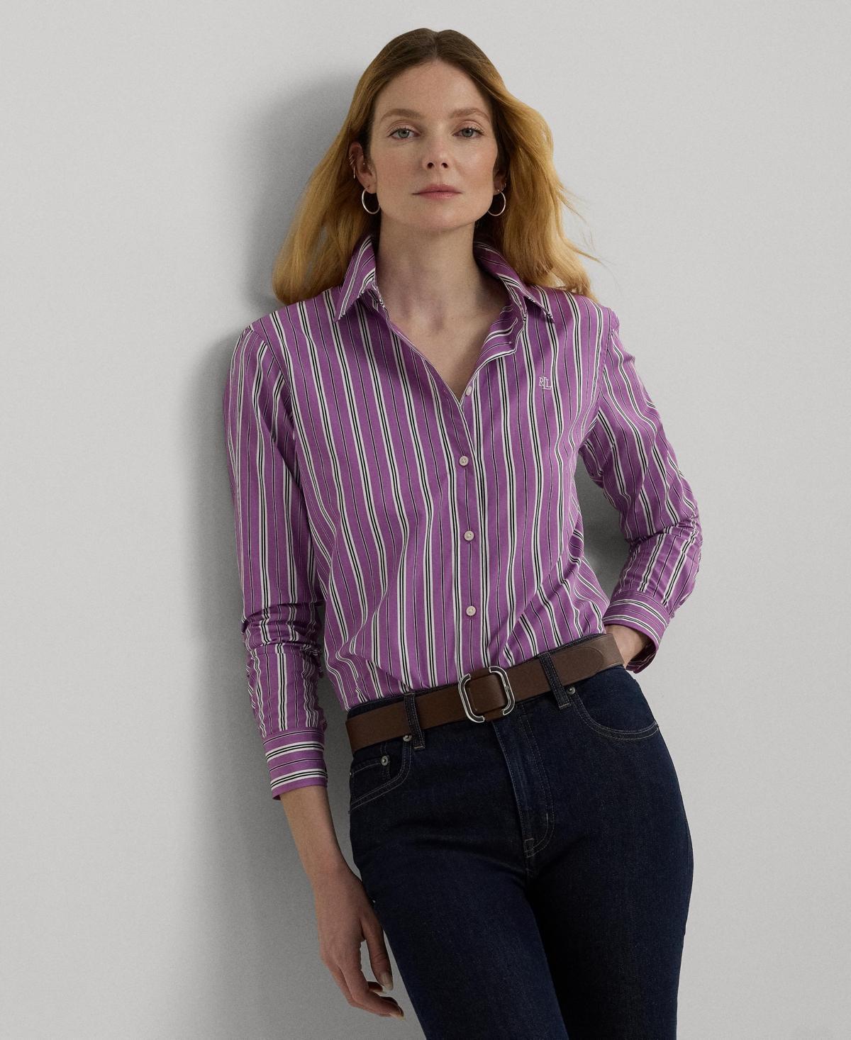 Lauren Ralph Lauren Womens Cotton Collared Striped Shirt, Regular & Petite Product Image