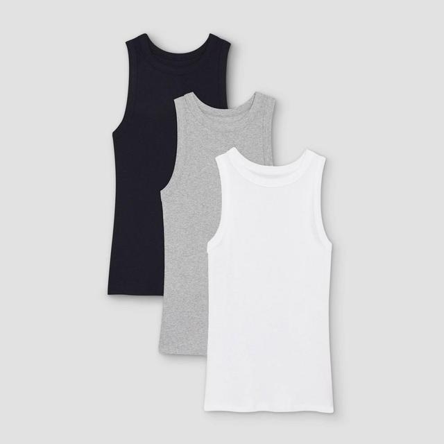 Womens Slim Fit Ribbed 3pk Bundle Tank Top - A New Day /Gray XS Product Image