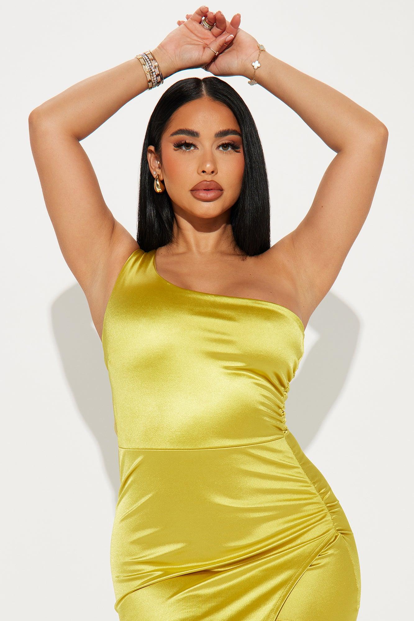 Rae One Shoulder Gown - Chartreuse Product Image