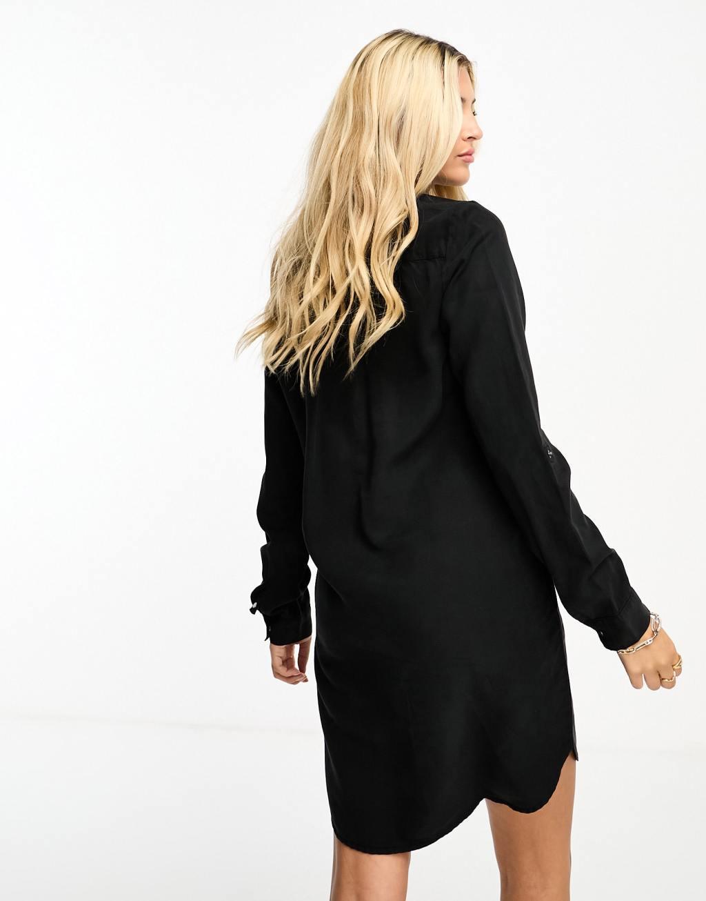 Vero Moda button up shirt mini dress in black  Product Image