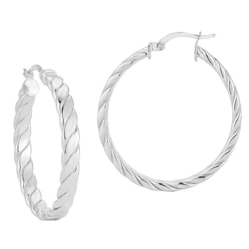 Sunkissed Sterling 14k Gold Over Silver Medium Flat Twist Hoop Earrings, Womens, Silver Tone Product Image