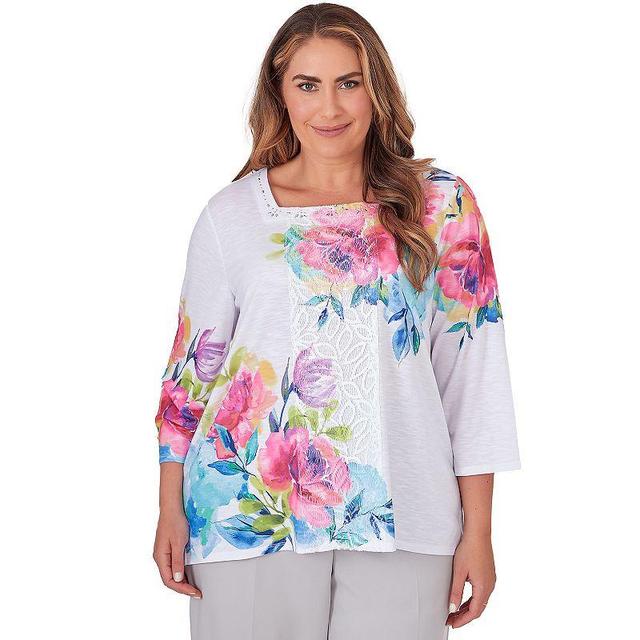 Plus Size Alfred Dunner Long Sleeve Flower Lace Top, Womens Product Image