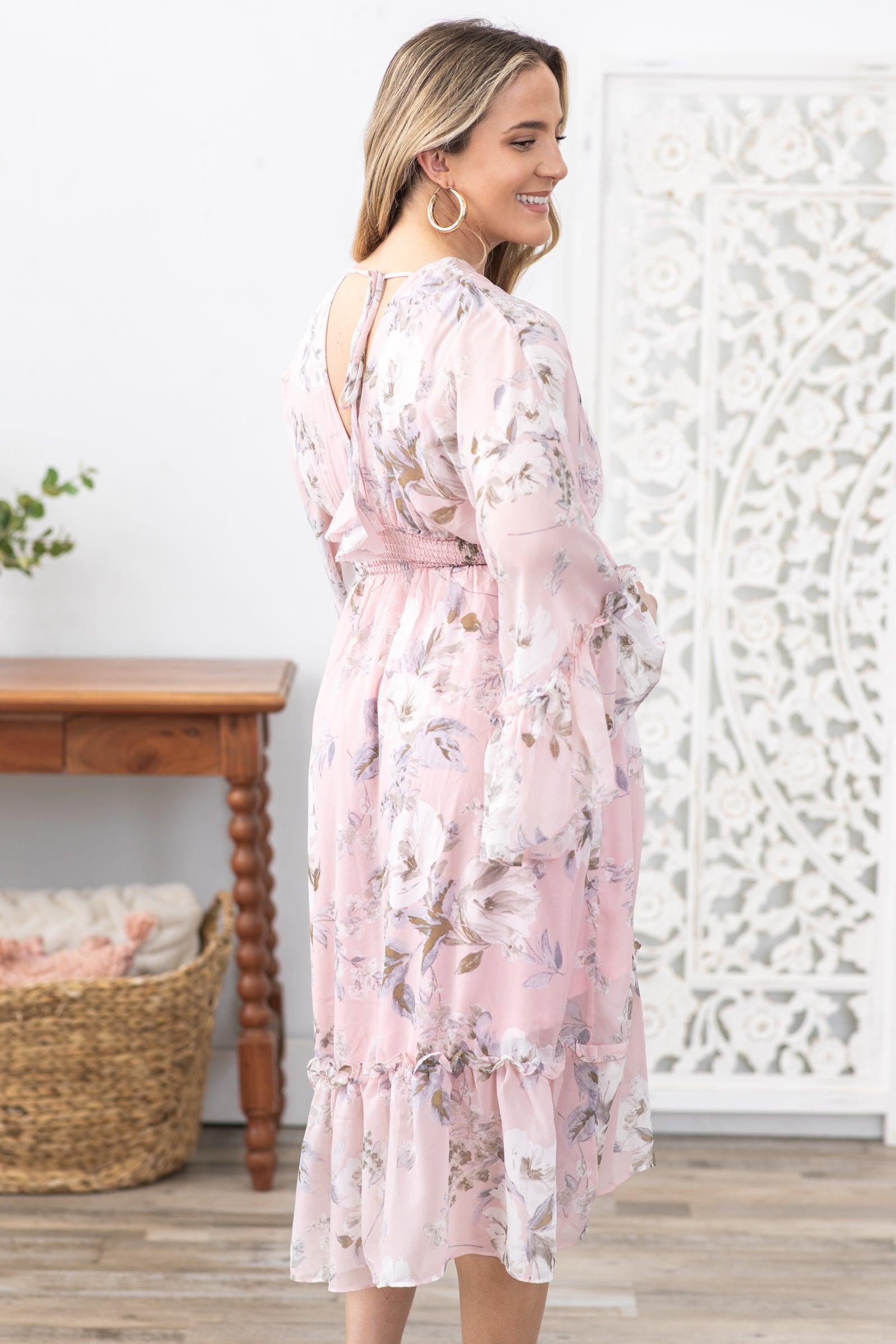 Blush Floral Print Dolman Sleeve Midi Dress Product Image