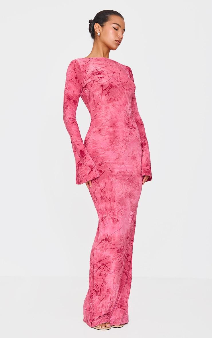 Pink Floral Devore Long Sleeve Maxi Dress Product Image