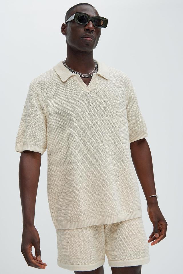 Clay Textured Johnny Collar Shirt - Cream Product Image