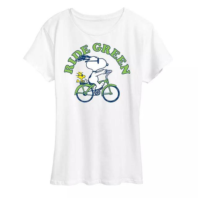 Womens Peanuts Snoopy & Woodstock Ride Green Graphic Tee Product Image