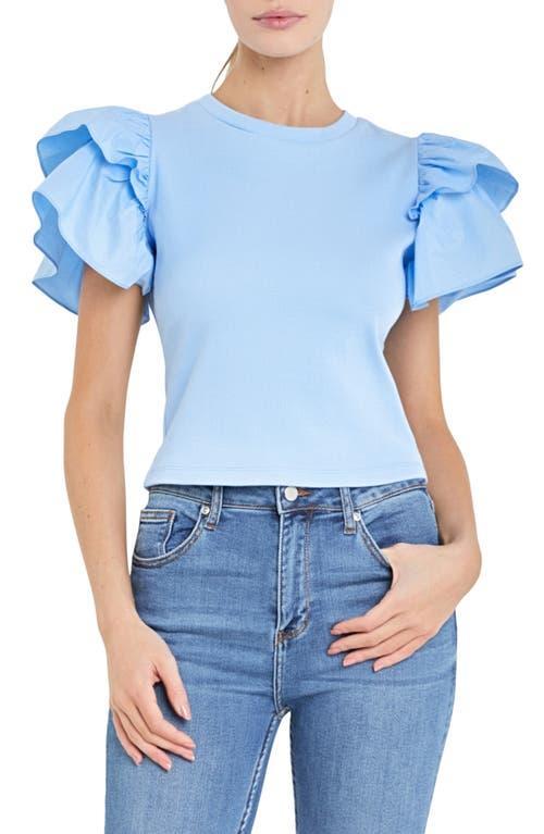 English Factory Mix Media Ruffle Sleeve Cotton Rib Top Product Image