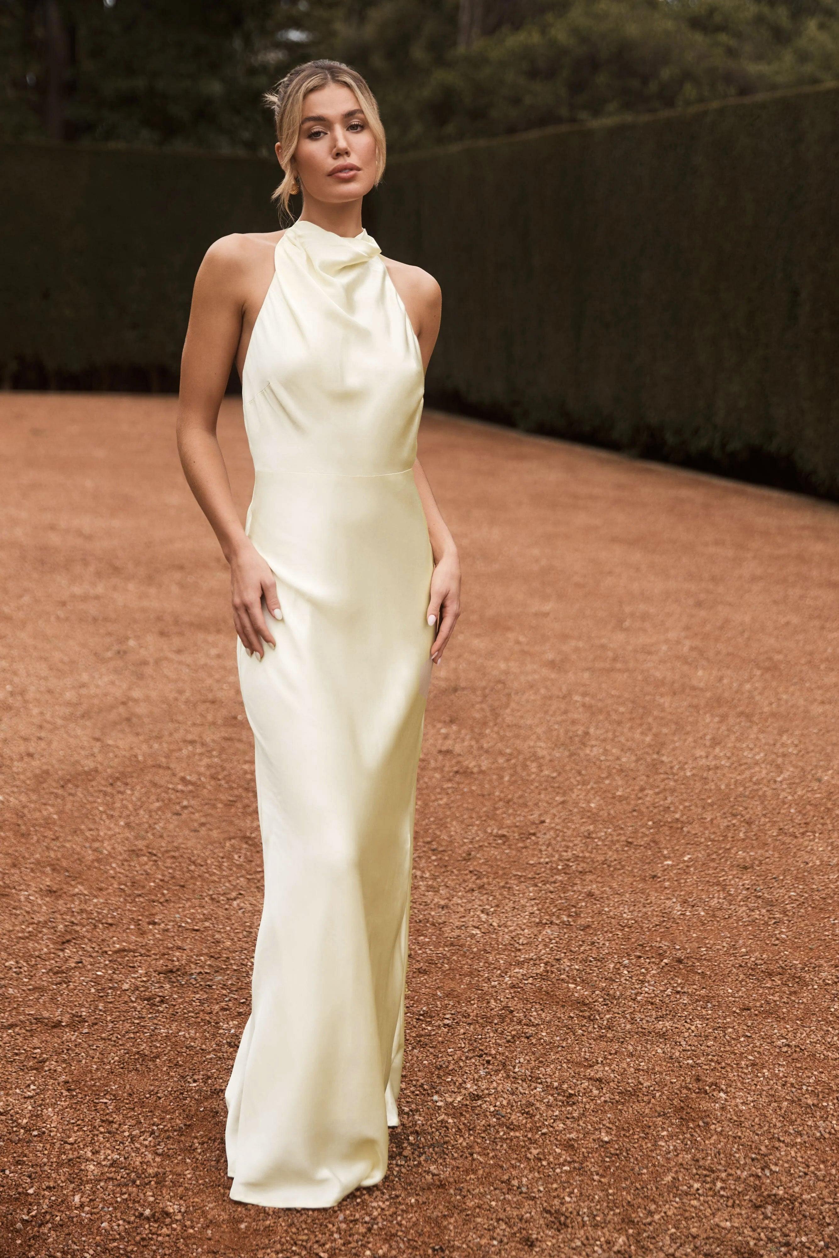 Esther Iridescent Satin Cowl Maxi Dress - Lemon Sorbet product image