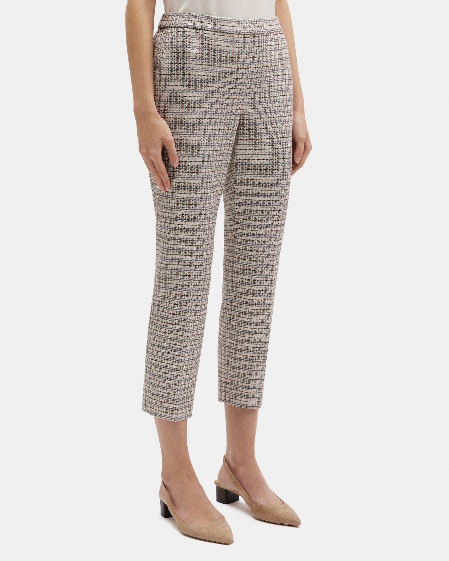 Slim Cropped Pull-On Pant in Plaid Knit Product Image