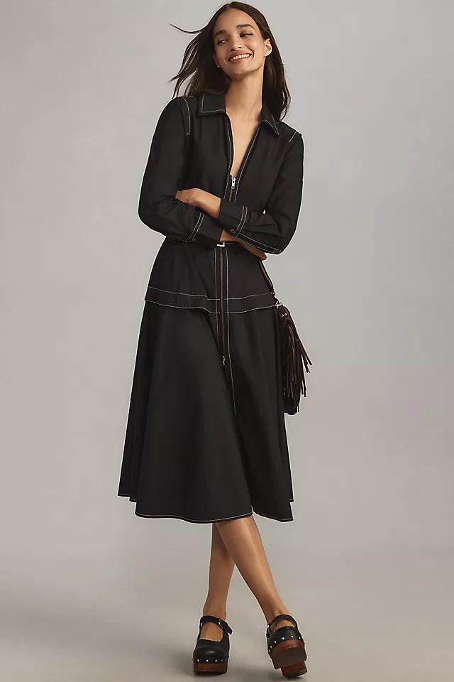 By Anthropologie Long-Sleeve Belted Front-Zip Midi Dress Product Image