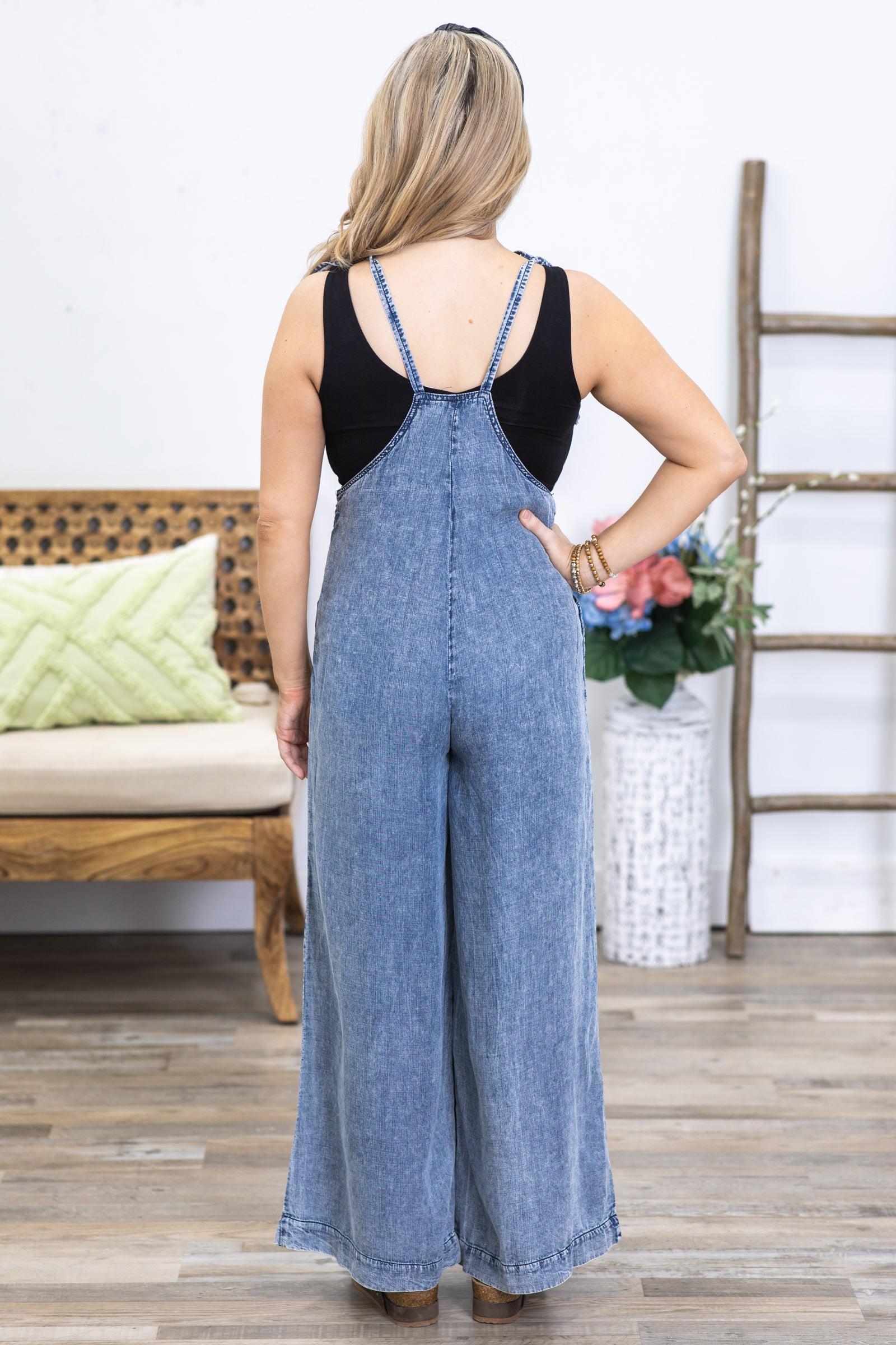 Blue Denim Acid Washed Jumpsuit Product Image