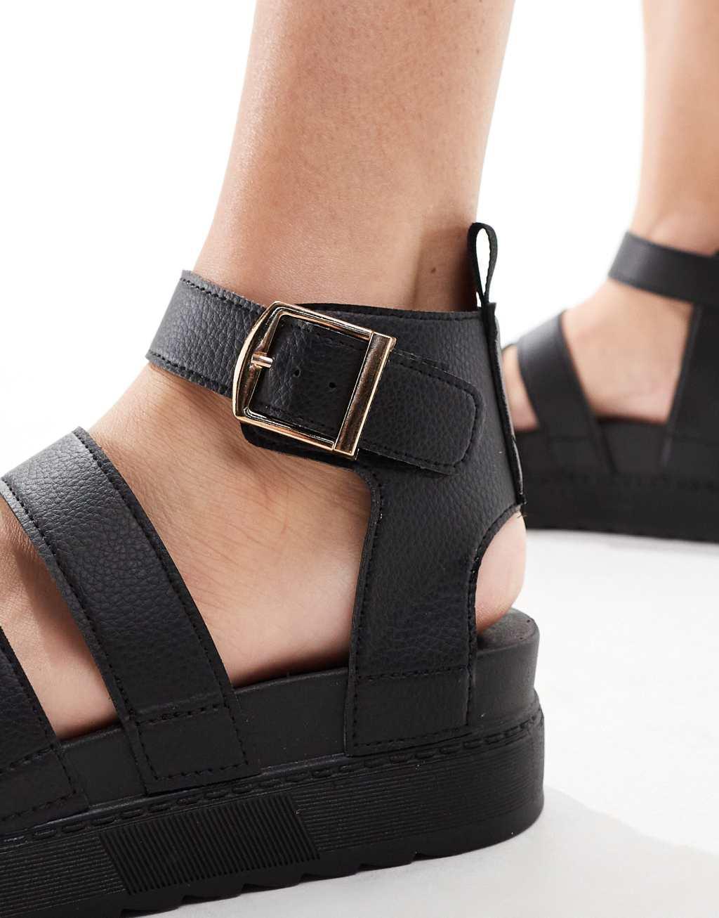 Truffle Collection wide fit wide strap sandals in black Product Image