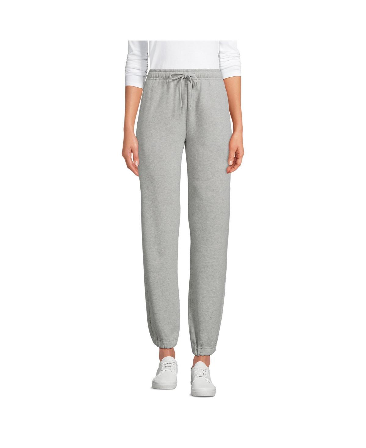 Womens Lands End Fleece High Waisted Jogger Pants Gray Grey Product Image