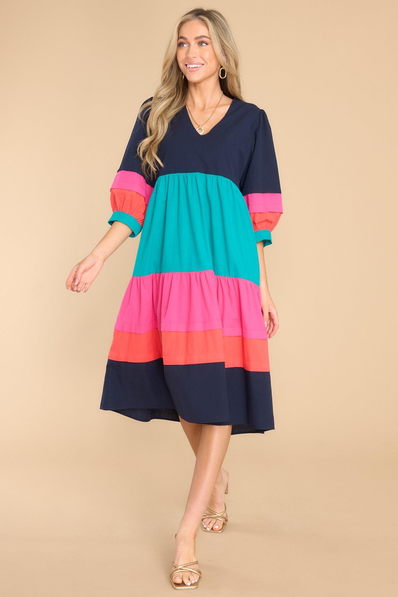 Aura Destined To Impress Navy Multi Midi Dress Product Image