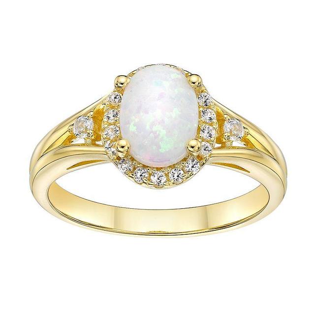 Gemminded 18k Gold Over Silver Lab-Created Opal & Lab-Created White Sapphire Halo Ring, Womens 18k Gold Plated Product Image