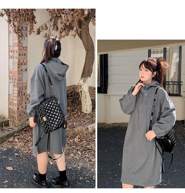 Plus Size Long-Sleeve Half-Zip Hoodie Dress Product Image