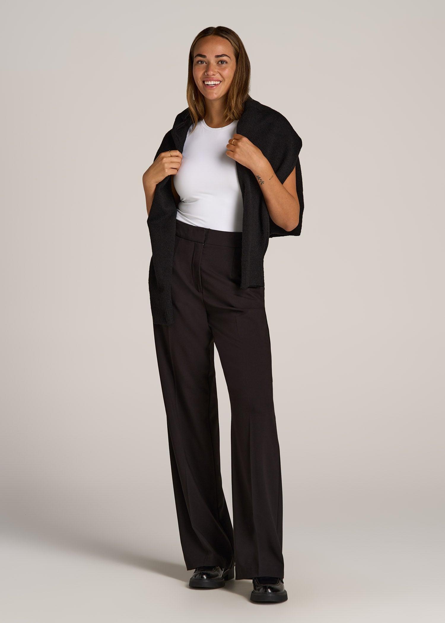 Flat Front Wide Leg Dress Pants for Tall Women in Black Product Image