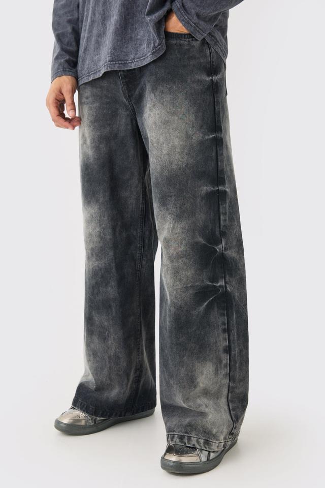 Extreme Baggy Acid Wash Jeans In Washed Black | boohooMAN USA Product Image