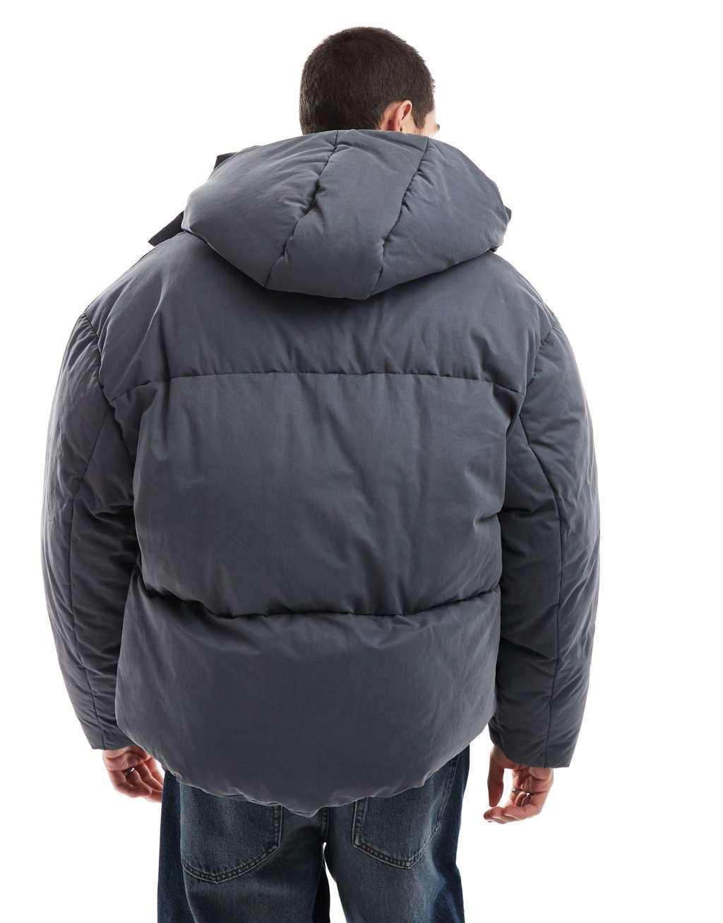 ASOS DESIGN oversized puffer jacket with seam detail in gray Product Image