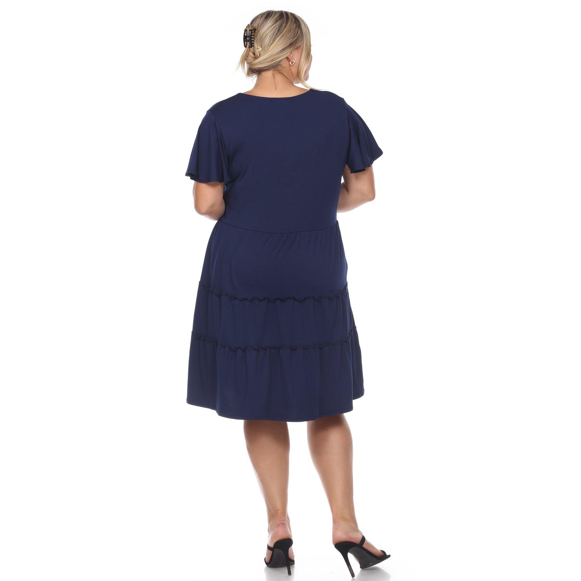 Short Sleeve V-neck Tiered Midi Dress - Plus Product Image