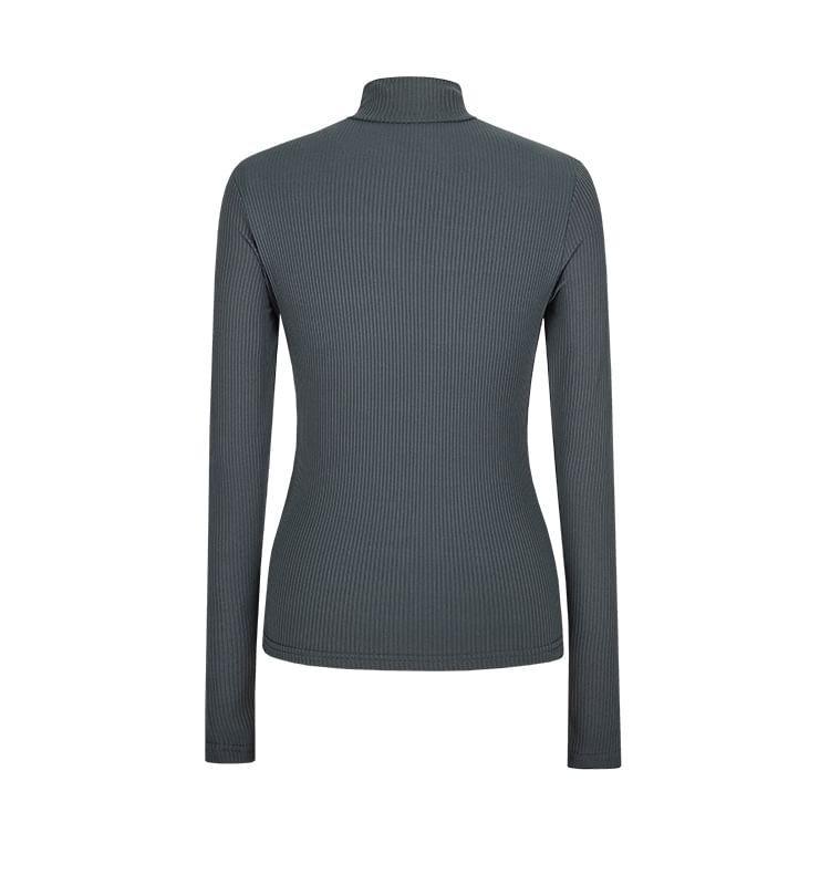 Long-Sleeve Mock Neck Plain Ribbed Slim Fit T-Shirt Product Image