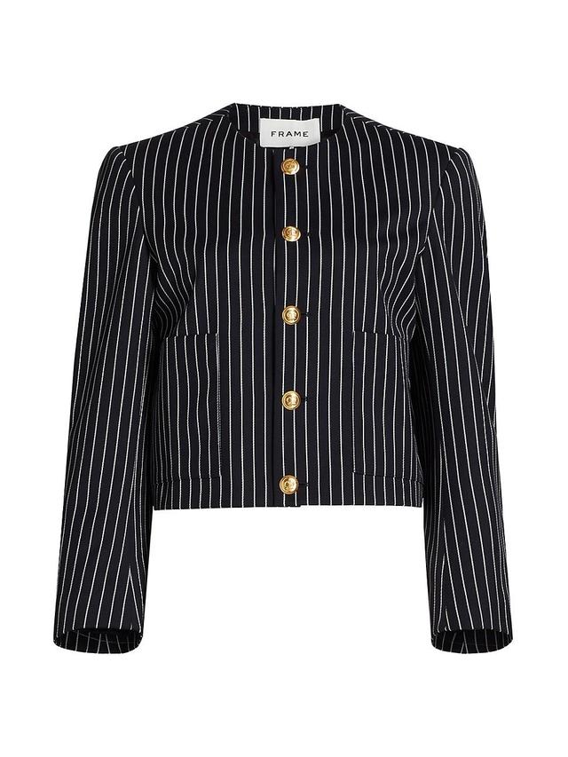 Womens Pinstriped Wool-Blend Jacket Product Image