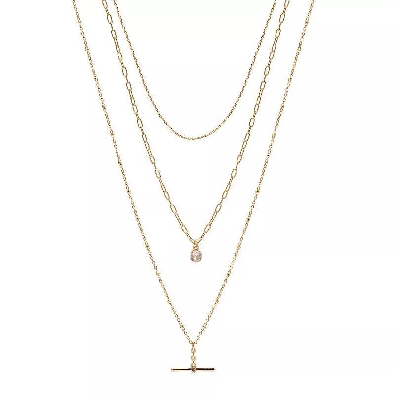 LC Lauren Conrad Gold Tone 3 Row Layer Long Necklace, Womens Product Image