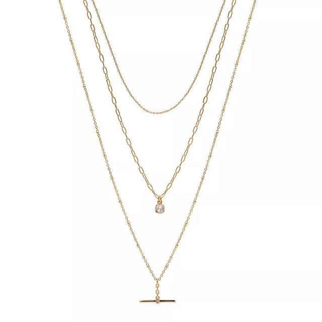 LC Lauren Conrad Gold Tone 3 Row Layer Long Necklace, Womens, Clear Product Image