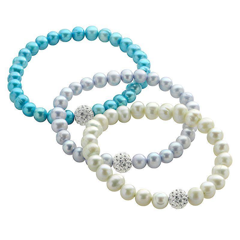 PearLustre by Imperial Dyed Freshwater Cultured Pearl & Crystal Stretch Bracelet Set, Womens, Multi Product Image